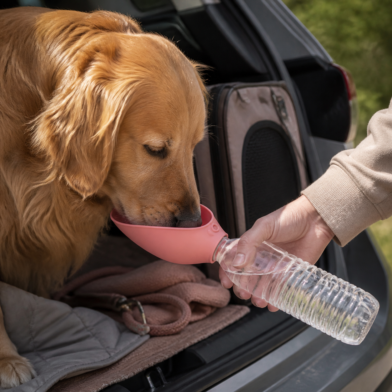 portable pet water bottle with foldable silicone drinking bowl