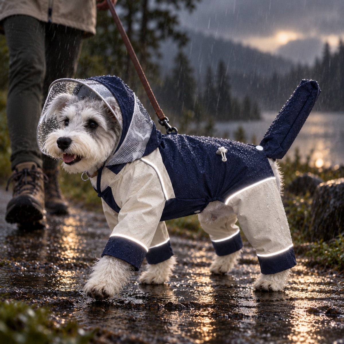 Reflective Full-Body Waterproof Dog Raincoat with Tail Cover for pet outdoor and travel use